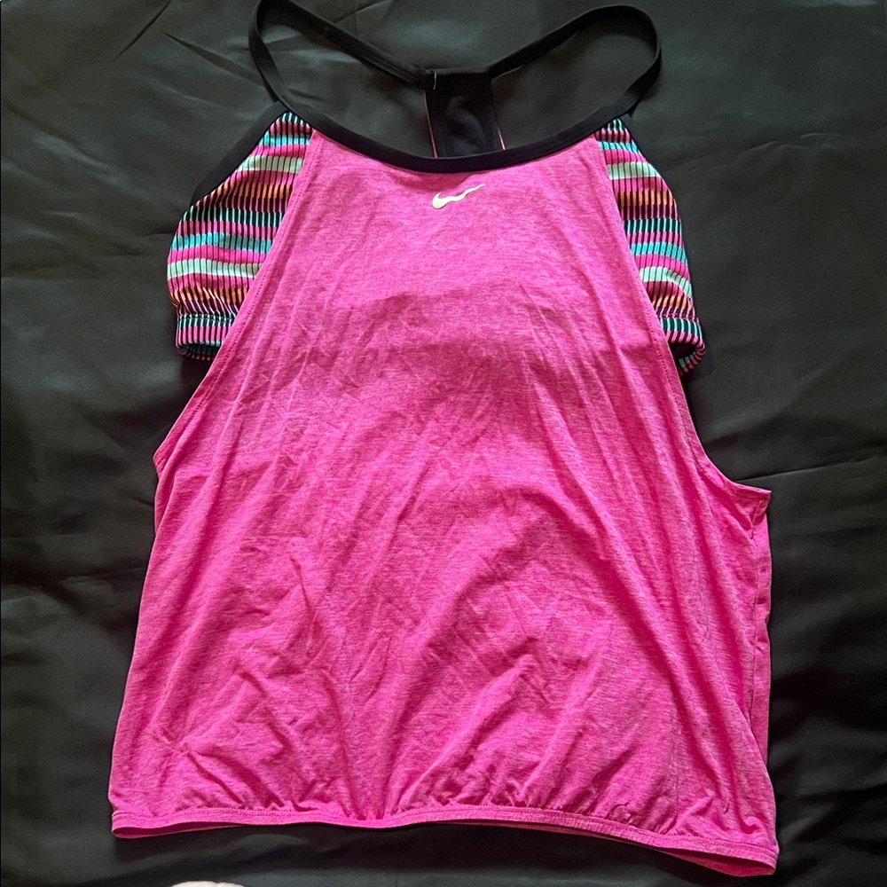 Vibrant Pink Women's Muscle Tee with Striped bra attached